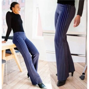 Betabrand DPYP Bootcut Dress Pant Yoga Pants Navy White Pinstripe XL